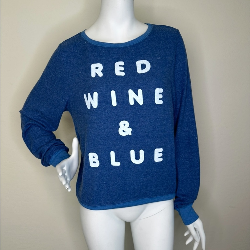 WILDFOX COUTURE RED WINE & BLUE BRUSHED FLEECE PULLOVER SWEATER SZ S NWT